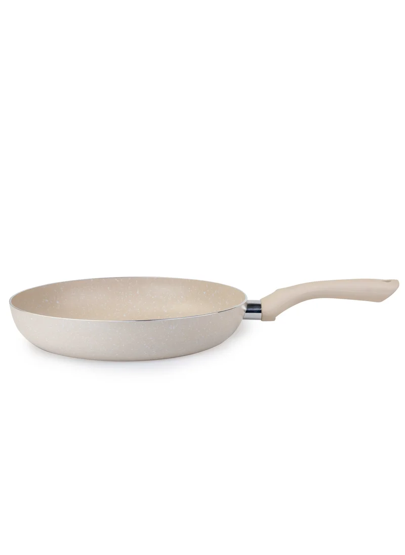 ويلسون Oak Frying Pan Nonstick Induction Flat Bottom Cast Aluminum Stir Fry Pan with Marble Coating and Soft touch handle for Gas, Electric, Induction & Ceramic Stove  - Cream