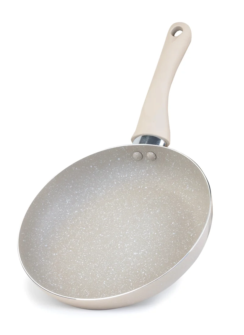 ويلسون Oak Frying Pan Nonstick Induction Flat Bottom Cast Aluminum Stir Fry Pan with Marble Coating and Soft touch handle for Gas, Electric, Induction & Ceramic Stove  - Cream
