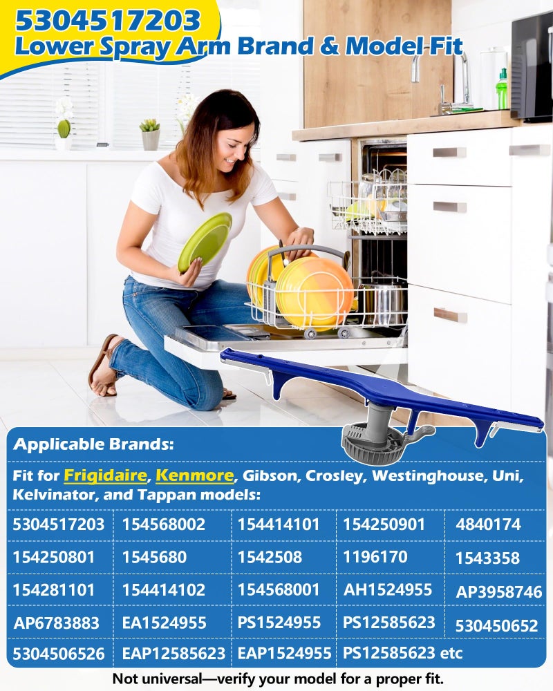 IWIWE 5304517203 1545680 Dishwasher Lower Spray Arm Set-Complete with 5304518968 Support & 5304506518 Filter-Compatible with Frigidaire Kenmore 154568002 154414101 154250901 EAP12585623 4840174 154250801 - Image 4