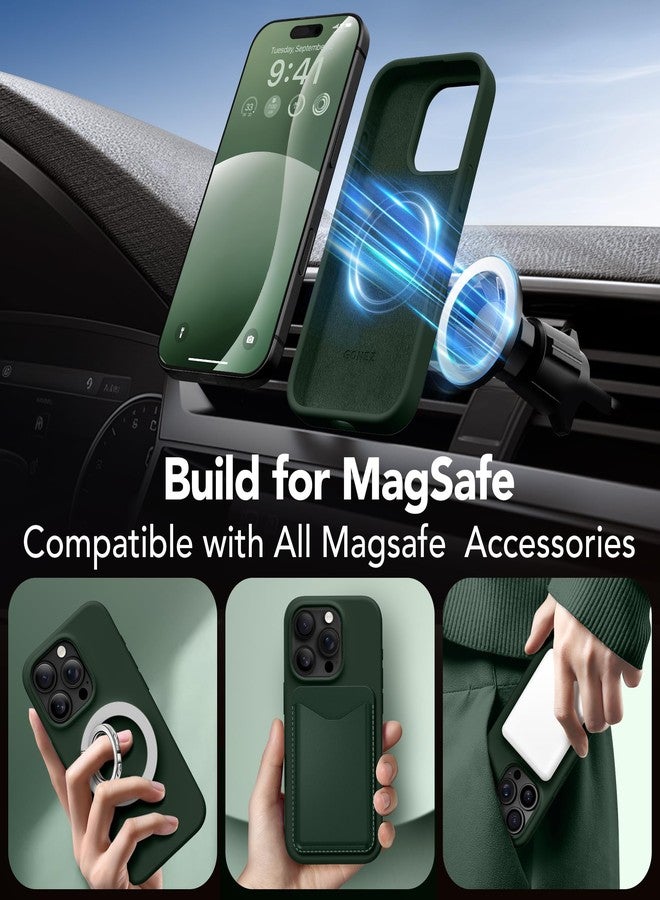 غونيز جراب GONEZ متوافق مع iPhone 16 Pro Max، متوافق مع MagSafe، جراب من السيليكون السائل، واقي شاشة + واقي عدسة، غطاء حماية كامل مقاوم للصدمات للهاتف 6.9 بوصة، أخضر داكن - Image 4