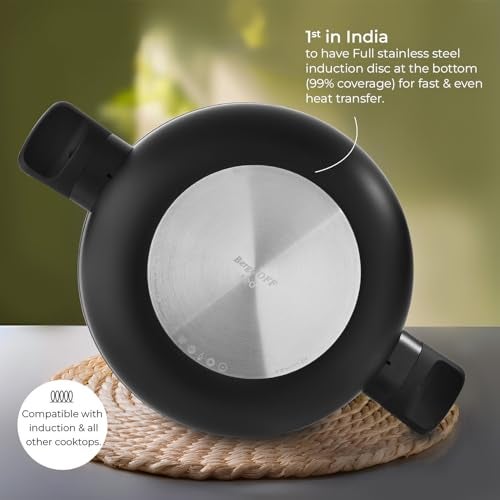 Berghoff 24cm Recycled Aluminum Non-Stick Cooking Kadhai & Toughened Glass Lid | CeraGreen Ceramic Coating | PTFE, PFAS Free | Induction, Dishwasher Ready | Black | 5 Yr Warranty - Image 4