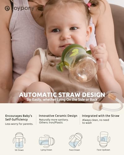 Joypony Baby Sippy Cups 6-12 Months, Spill Proof Weighted Straw Cup with Handle for Toddlers 1-3, 2 Silicone Straws, PPSU, BPA Free, 6 oz (Green) - Image 5