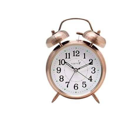 Fulkiza Vintage Look Twin Bell Analog Copper Table Alarm Clock with Night LED Light