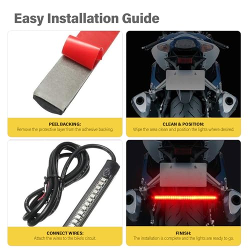 Pivalo 8” DRL Flexible Licence Plate Strip Light with 12V DC Power 48 SMD LEDs Running Tube Break and Signal Indicator Strips Universal For Bike Scooty Car (Red & Yellow, Set of 1) - Image 5