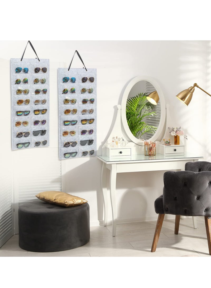 Double-Sided Sunglasses Organizer with 16 Felt Slots - Hanging Storage Bag & Dust-Proof Wall Pocket for Easy Access - 2 Pack
