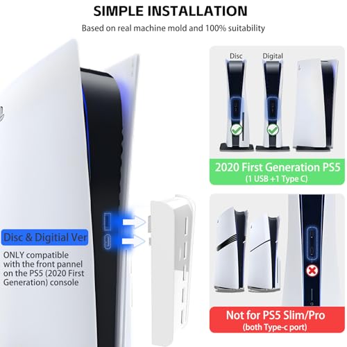 Megadream 6 Port USB Hub for PS5 Accessories, High-Speed Expansion Hub Charger Splitter Adapter with 4 USB + 1 USB Charging Port + 1 Type C Port, Compatible with PlayStation 5 Console Front Jacks, White - Image 3