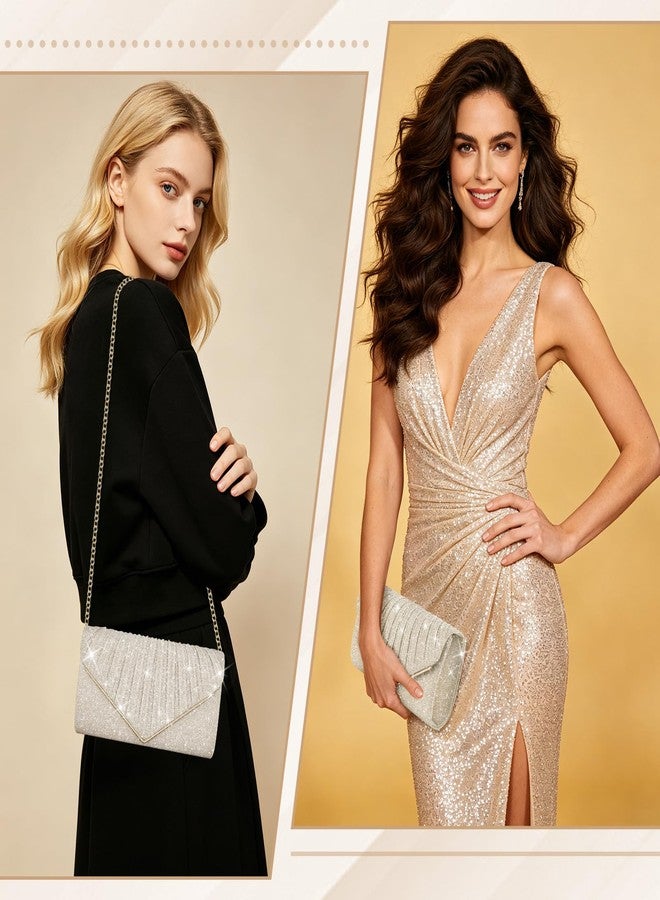 PACETAP Shiny Clutch Purses for Women, Sequin Envelope Evening Bag Handbags with Chain, Fashion Sparkly Purse for Formal Dressy Wedding Cocktail Prom Party(Champagne) - Image 2