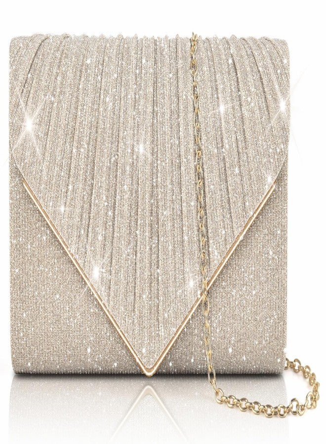 PACETAP Shiny Clutch Purses for Women, Sequin Envelope Evening Bag Handbags with Chain, Fashion Sparkly Purse for Formal Dressy Wedding Cocktail Prom Party(Champagne) - Image 1