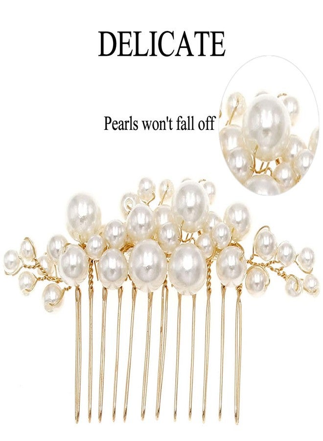 Sppry Pearl Hair Combs and Hair Pins for Bridal Women, Decorative Hair Accessories for Wedding Prom, Set of 5 (Gold) - Image 4