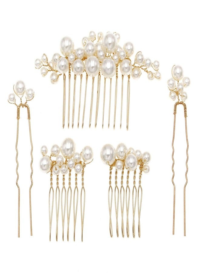 Sppry Pearl Hair Combs and Hair Pins for Bridal Women, Decorative Hair Accessories for Wedding Prom, Set of 5 (Gold) - Image 1