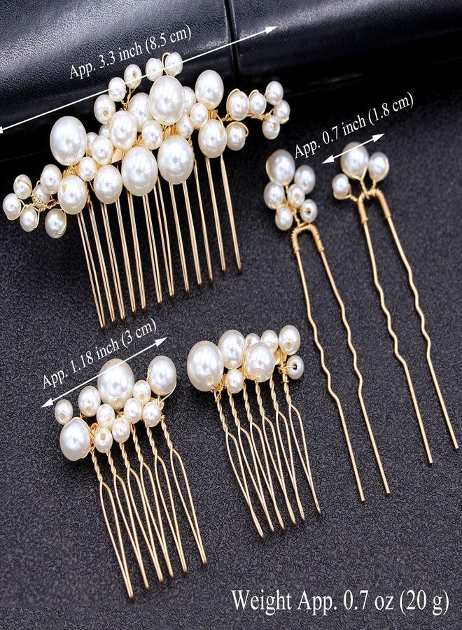 Sppry Pearl Hair Combs and Hair Pins for Bridal Women, Decorative Hair Accessories for Wedding Prom, Set of 5 (Gold) - Image 2