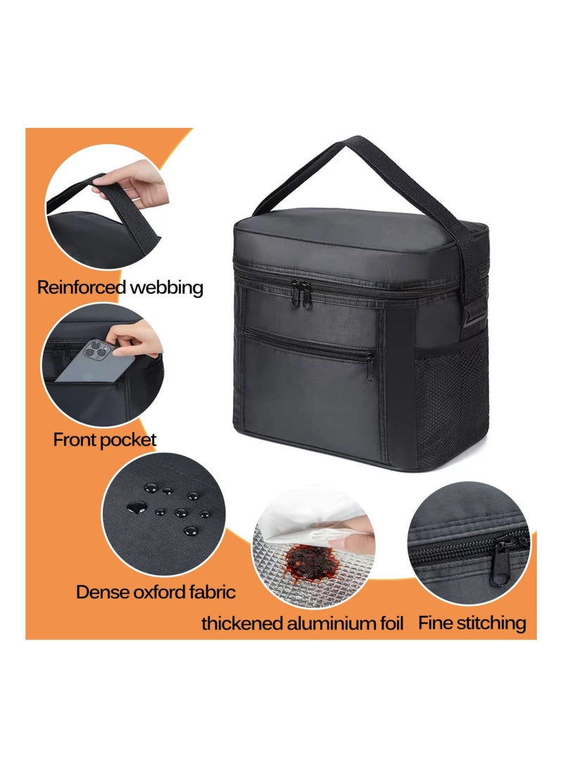 Lunch Bag, 11L, Insulated Reusable Lunch Bags, Cooler Bag Thermal Lunch Tote Bags, Foldable Picnic Cooler Waterproof Leak-Proof for Outdoor Beach Camping BBQ Travel, Black  - Image 2