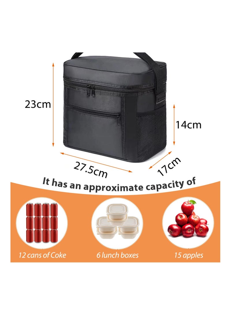 Lunch Bag, 11L, Insulated Reusable Lunch Bags, Cooler Bag Thermal Lunch Tote Bags, Foldable Picnic Cooler Waterproof Leak-Proof for Outdoor Beach Camping BBQ Travel, Black  - Image 3