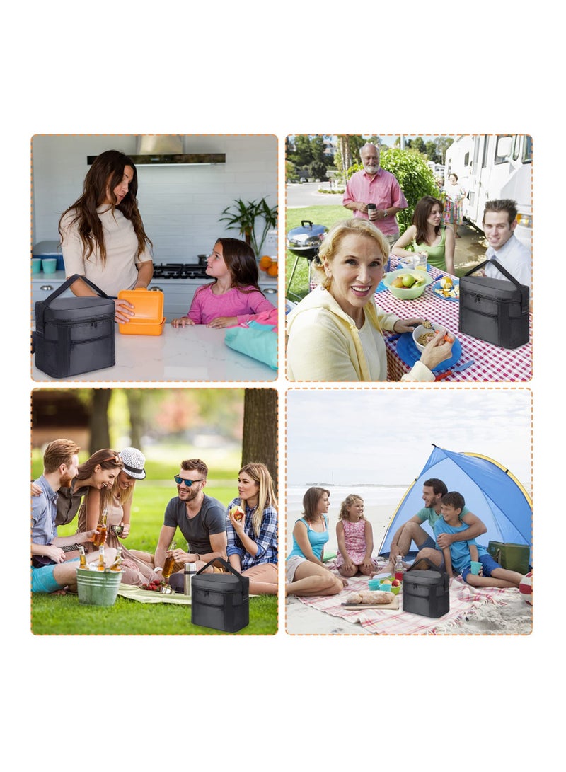 Lunch Bag, 11L, Insulated Reusable Lunch Bags, Cooler Bag Thermal Lunch Tote Bags, Foldable Picnic Cooler Waterproof Leak-Proof for Outdoor Beach Camping BBQ Travel, Black  - Image 5