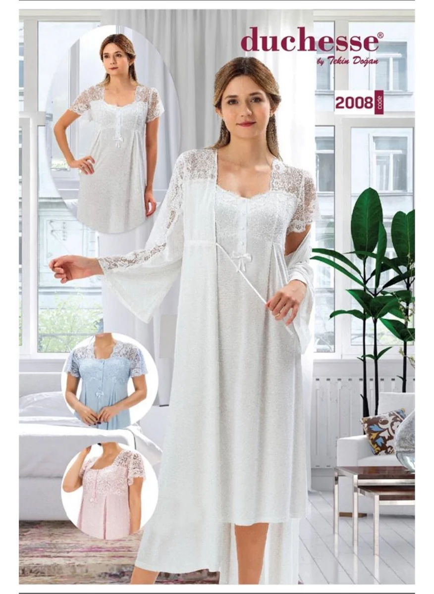 Duchesse 2008 Pregnant Postpartum Dressing Nightgown Set-Ecru