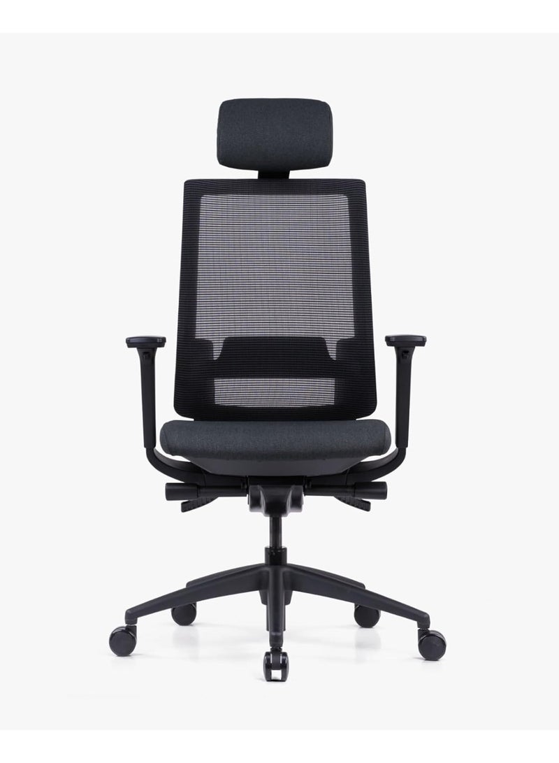 Kaliber Summit High Back Office Chair Black Mesh Back Upholstered Seat Adjustable Lumbar Support Ergonomic Design Nylon Base Nylon Casters - Image 4