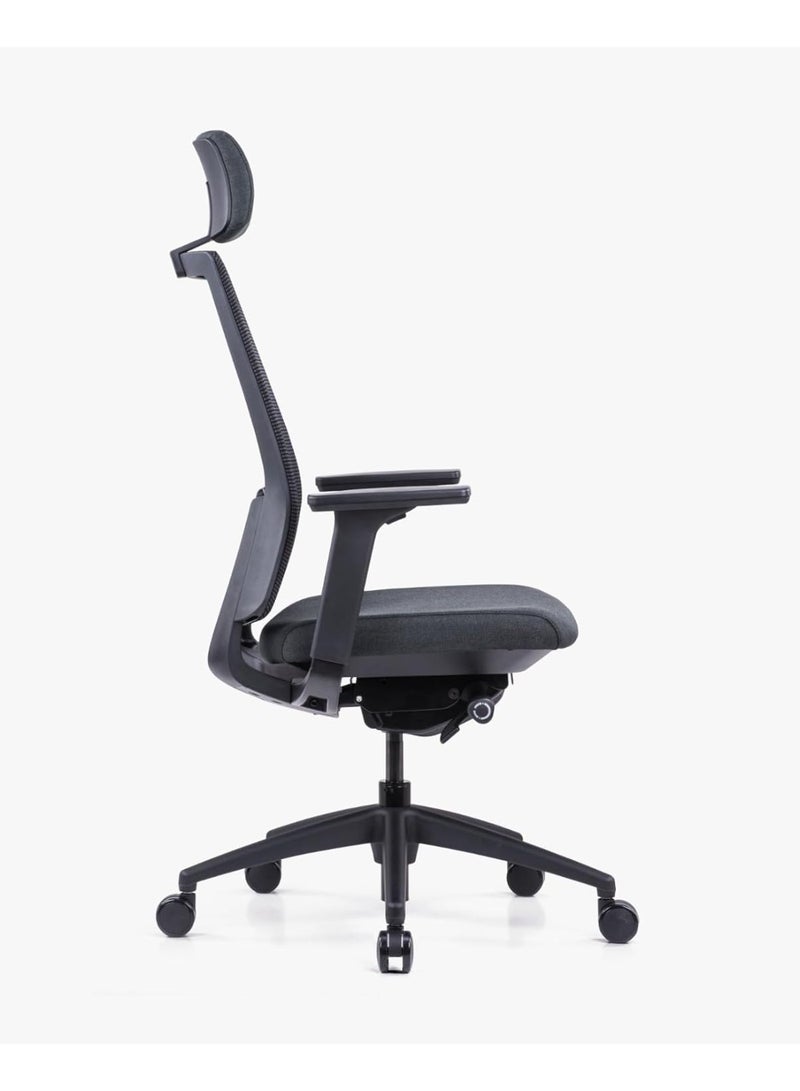Kaliber Summit High Back Office Chair Black Mesh Back Upholstered Seat Adjustable Lumbar Support Ergonomic Design Nylon Base Nylon Casters - Image 3