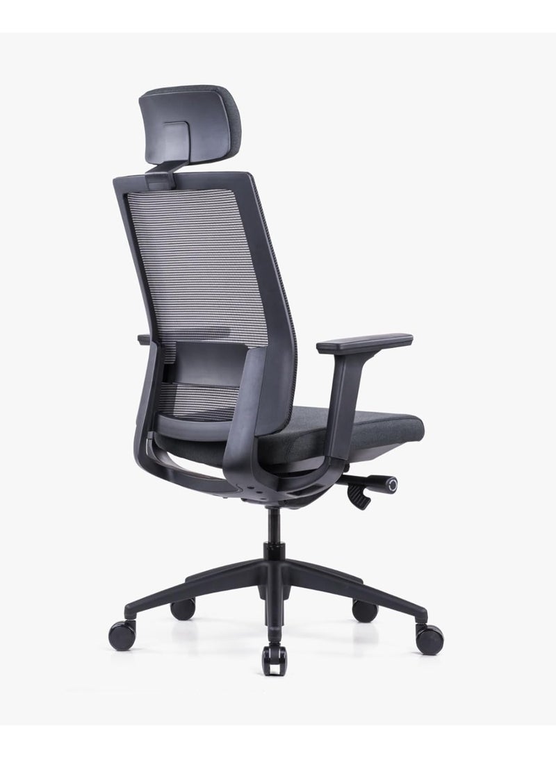 Kaliber Summit High Back Office Chair Black Mesh Back Upholstered Seat Adjustable Lumbar Support Ergonomic Design Nylon Base Nylon Casters - Image 2