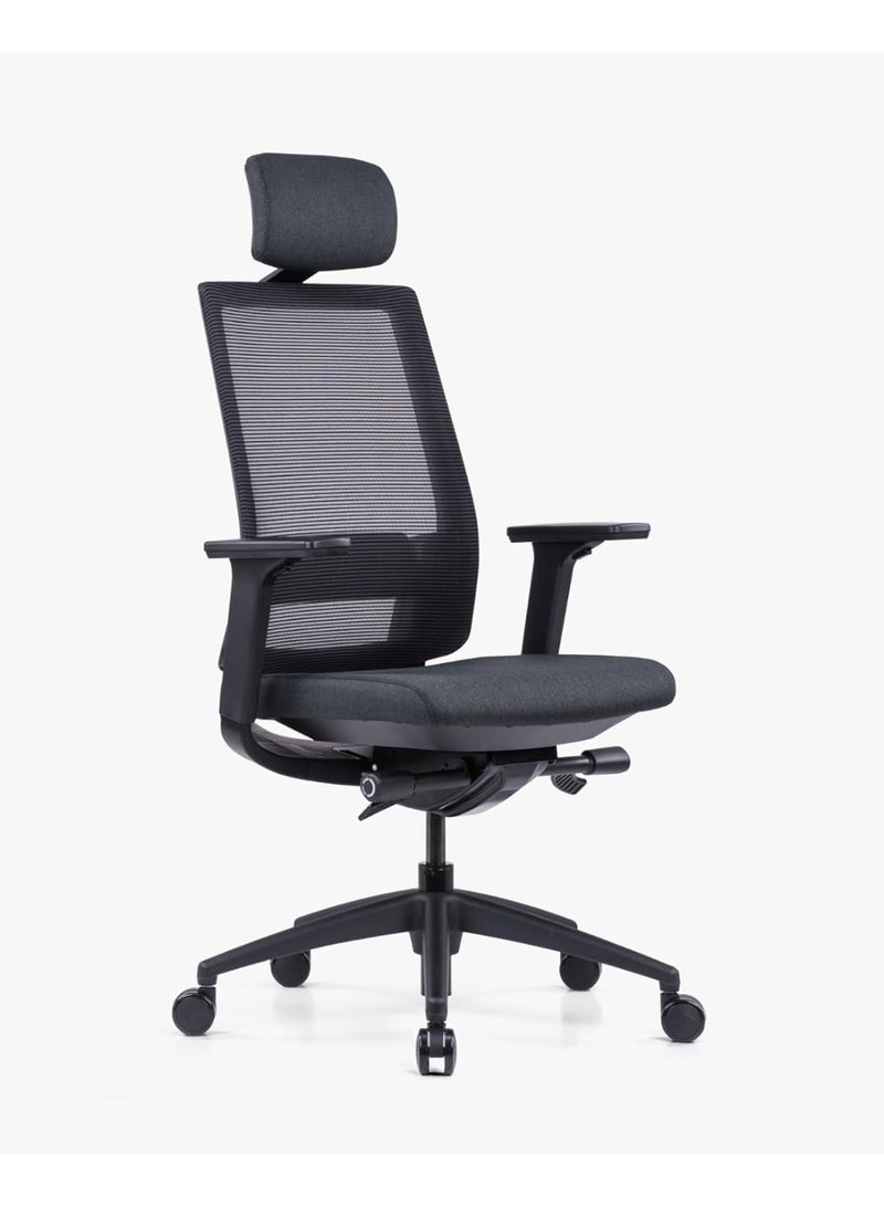 Kaliber Summit High Back Office Chair Black Mesh Back Upholstered Seat Adjustable Lumbar Support Ergonomic Design Nylon Base Nylon Casters - Image 1