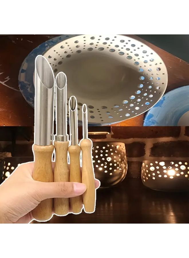 Metal Clay Hole Cutters Set 4 Piece For Pottery Sculpting Craft Tools - Image 1