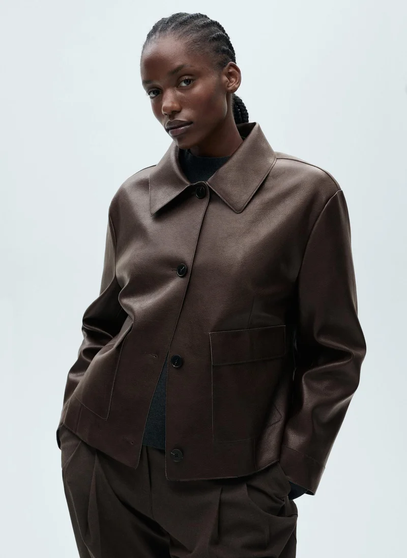 MANGO Leather-Effect Pockets Jacket