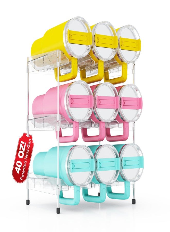 JYPS Reusable Stackable with Handle Compartment Water Bottle Tumbler Organizer for Stanley 40oz with Handle Cup, Stanley Accessories for Pantry, Cabinet & Kitchen Organization and Storage,3 Tier Hold 9 - Image 1