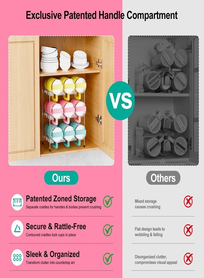 JYPS Reusable Stackable with Handle Compartment Water Bottle Tumbler Organizer for Stanley 40oz with Handle Cup, Stanley Accessories for Pantry, Cabinet & Kitchen Organization and Storage,3 Tier Hold 9 - Image 2