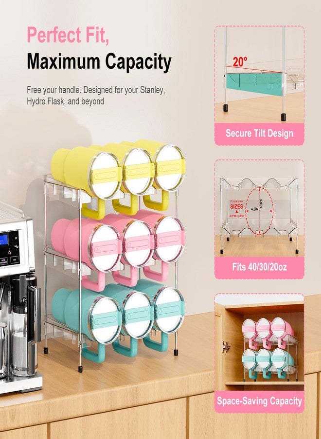 JYPS Reusable Stackable with Handle Compartment Water Bottle Tumbler Organizer for Stanley 40oz with Handle Cup, Stanley Accessories for Pantry, Cabinet & Kitchen Organization and Storage,3 Tier Hold 9 - Image 3