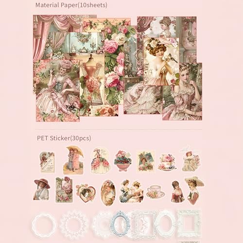 The AutoStory Elegant Scrapbook Album A6 Junk Journal Flower Stickers Vintage Collage Paper Washi Tape DIY Craft Art Keepsake Memory Book Decoration Sets Teens Girls (Royal Camelia, Pink) - Image 3