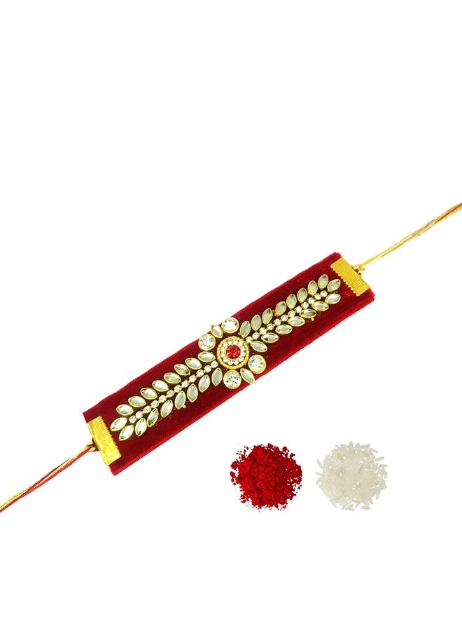 Evisha Kundan Velvet Rakhi For Brother | Rakhi For Kids-VR-1 || rakhi || rakhi set || rakhi for brother || rakhi for brother and bhabhi || rakhi combo || bhaiya bhabhi rakhi || rakhi gifts - Image 1