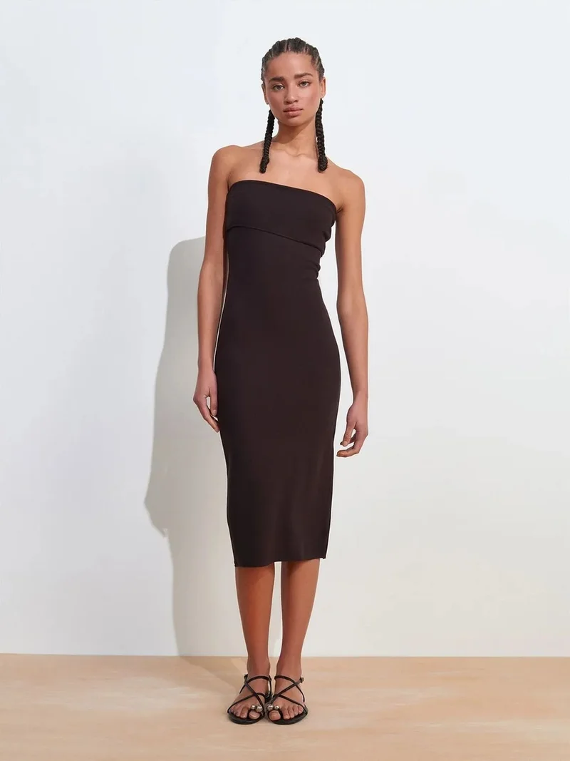 ديلفين Dilvin Strapless Bodycon Midi Dress