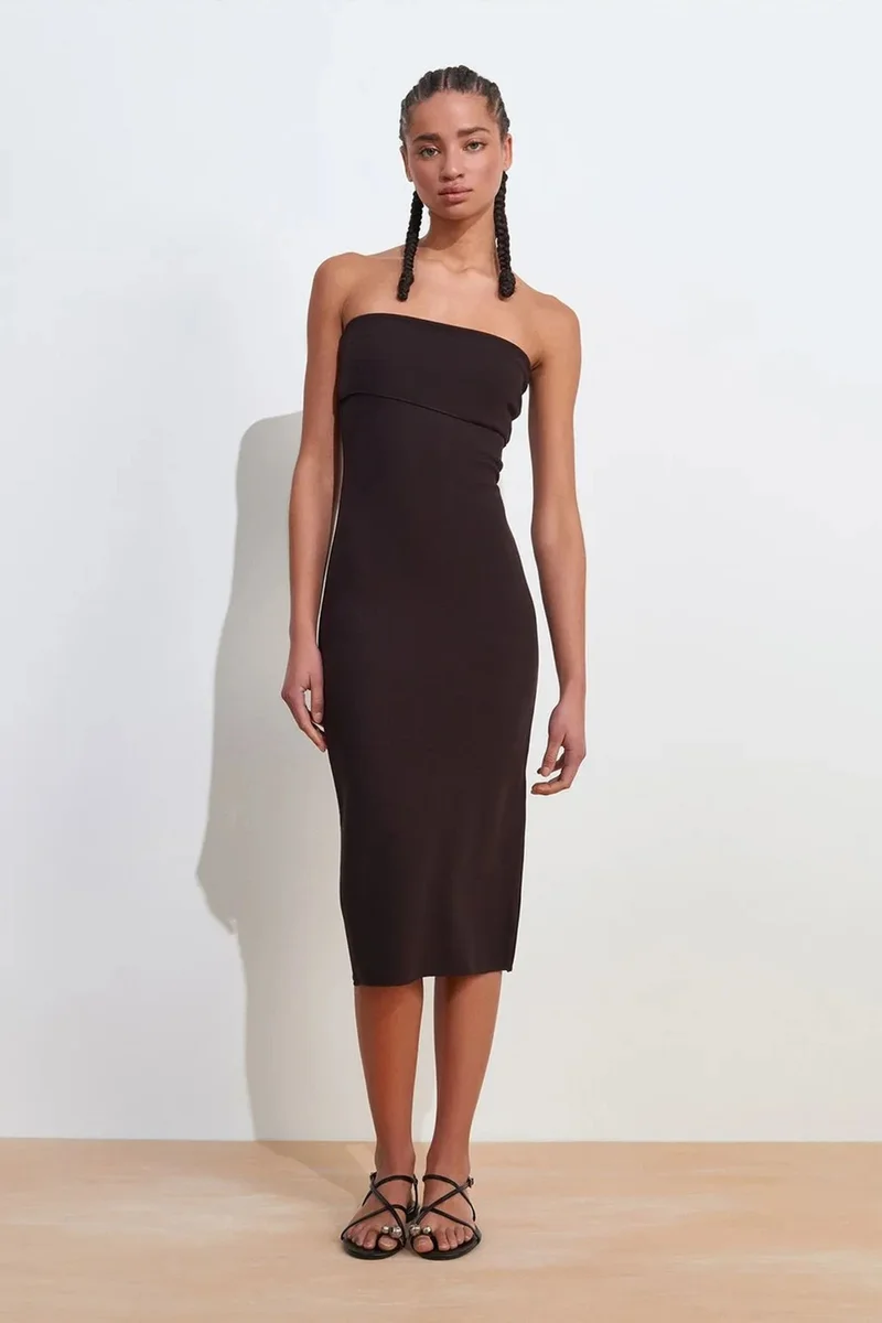 DILVIN Strapless Bodycon Midi Dress