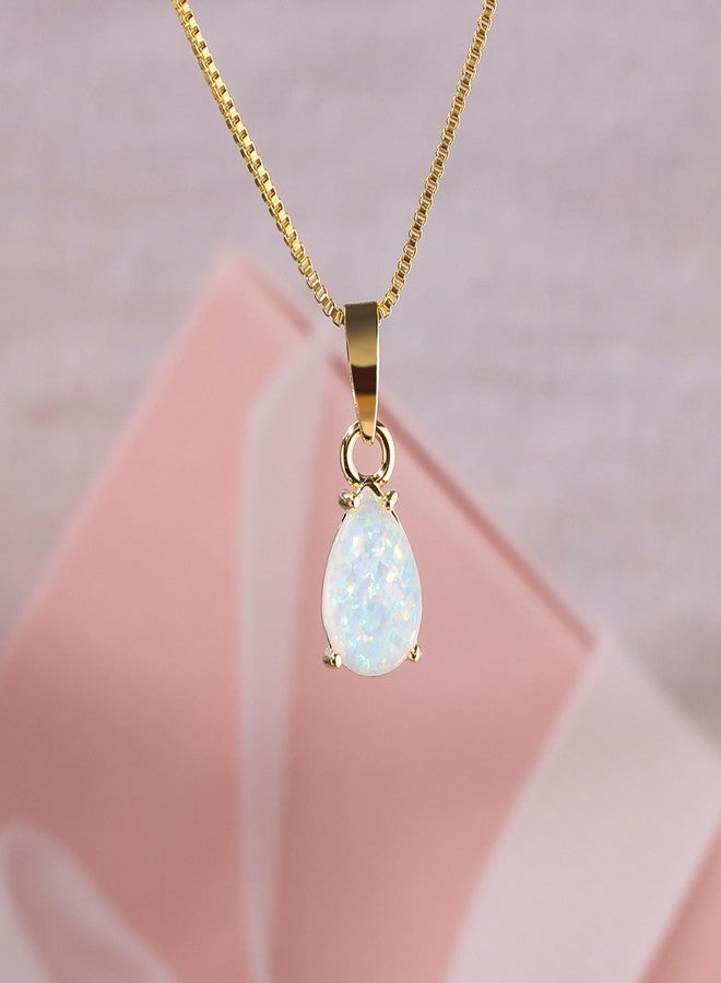 CiNily Opal Pendant Necklaces for Women 14K Gold Plated Dainty Teardrop Pendant 7x10 mm White Opal Birthstone Necklaces Simple Gold Chian Necklace - Image 4