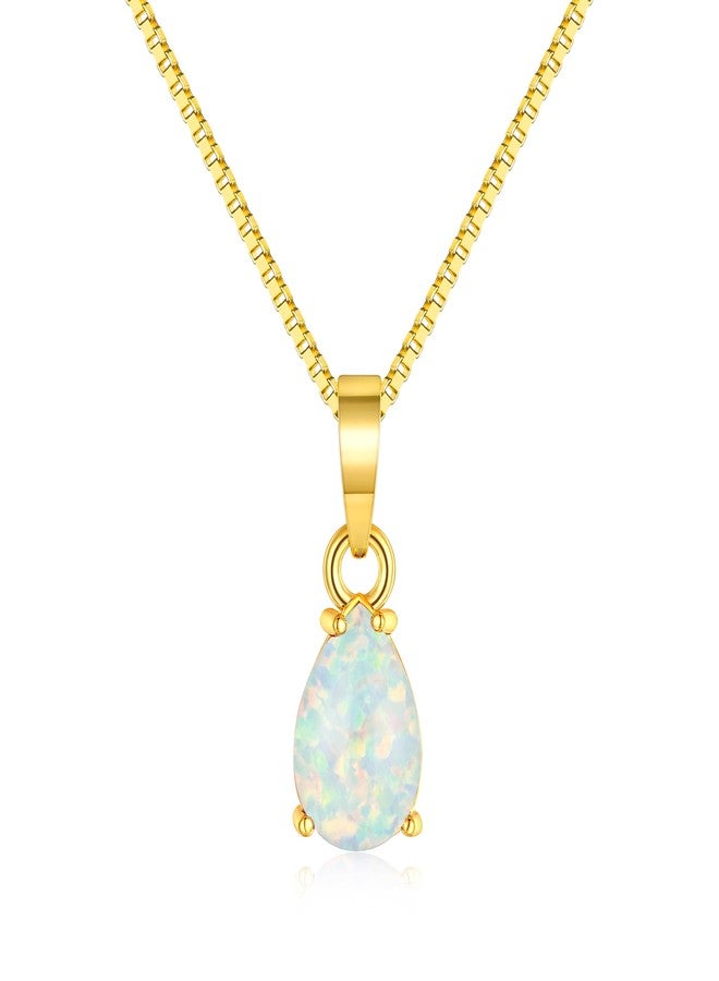 CiNily Opal Pendant Necklaces for Women 14K Gold Plated Dainty Teardrop Pendant 7x10 mm White Opal Birthstone Necklaces Simple Gold Chian Necklace - Image 1