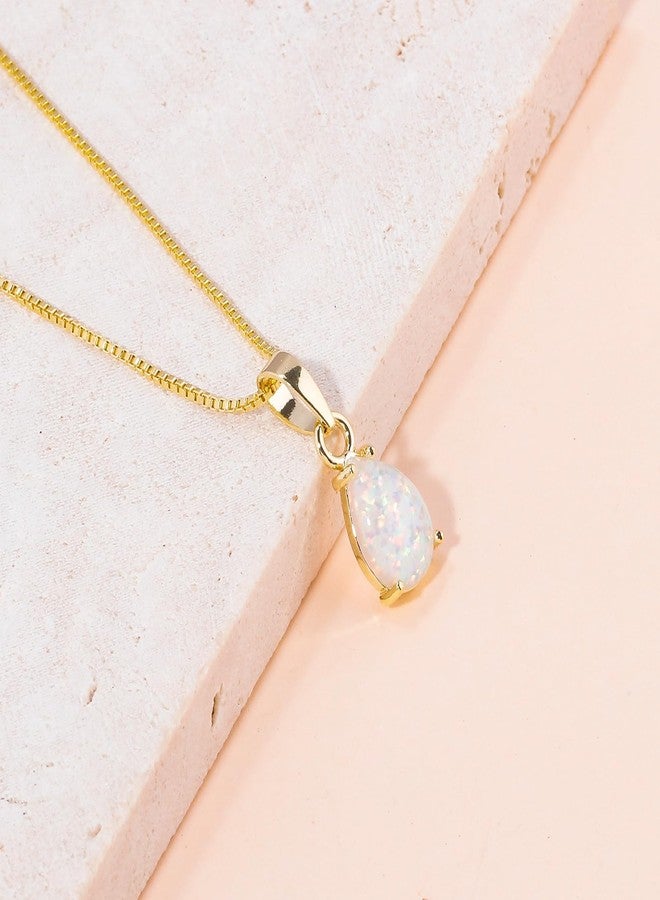CiNily Opal Pendant Necklaces for Women 14K Gold Plated Dainty Teardrop Pendant 7x10 mm White Opal Birthstone Necklaces Simple Gold Chian Necklace - Image 5