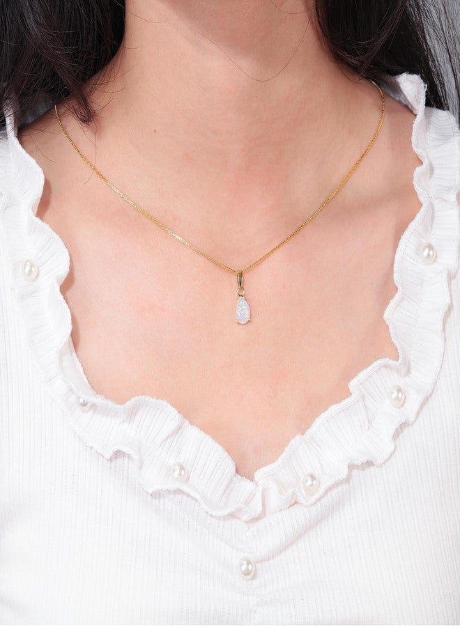 CiNily Opal Pendant Necklaces for Women 14K Gold Plated Dainty Teardrop Pendant 7x10 mm White Opal Birthstone Necklaces Simple Gold Chian Necklace - Image 2