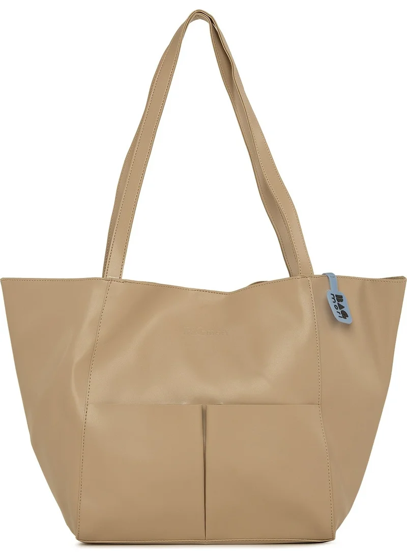 باجموري Mink Double Pocket Large Tote Bag with Logo