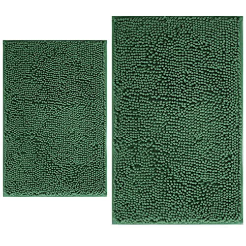 BOANKODU Bathroom Rugs Sets 2 Piece Extra Soft Chenille Bath Mat Absorbent Bathroom Rug Bathroom Mat with PVC NonSlip Bottom Machine Washable Bath Rugs 32x20 Inch 24x16 Inch Dark Green - Image 1