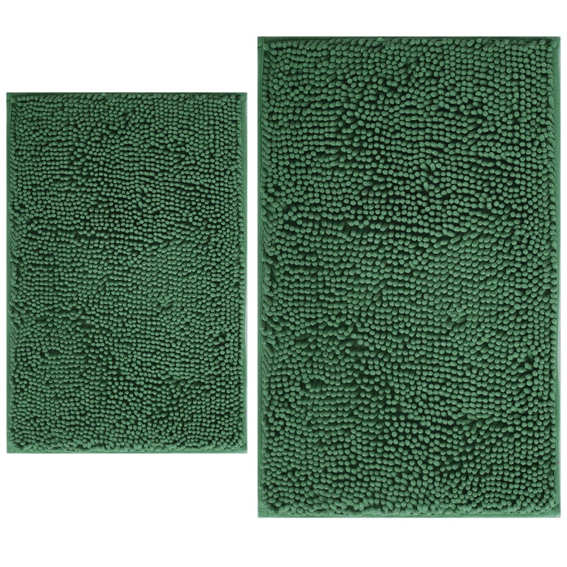 BOANKODU Bathroom Rugs Sets 2 Piece Extra Soft Chenille Bath Mat Absorbent Bathroom Rug Bathroom Mat with PVC NonSlip Bottom Machine Washable Bath Rugs 32x20 Inch 24x16 Inch Dark Green - Image 2