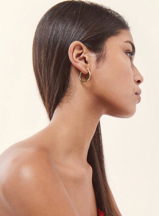 Hey Harper Gold Filled Hoop Earrings - Waterproof Elegant Small Hoop Earrings for Women - Ideal for Layering - Durable Stainless Steel Earrings - 14K Gold Earring Set, Mini, Stainless Steel, No - Image 5