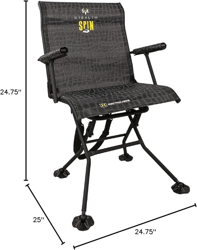 Hawk Stealth Spin Chair - Silent, Comfortable, Swiveling, Portable Chair for Camping, Hunting, Fishing, Backpacking, and More (Bone Collector Edition) , Black - Image 3