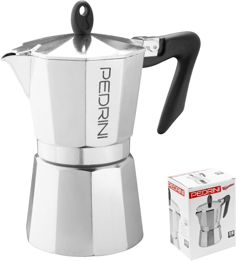 PEDRINI- Italy Aluminium Moka Pot 6 Cup Coffee Maker/Mocha Pot/Stovetop Coffee Maker; Product from Italy, Since 1941. (Black, 6 Cup) - Image 2