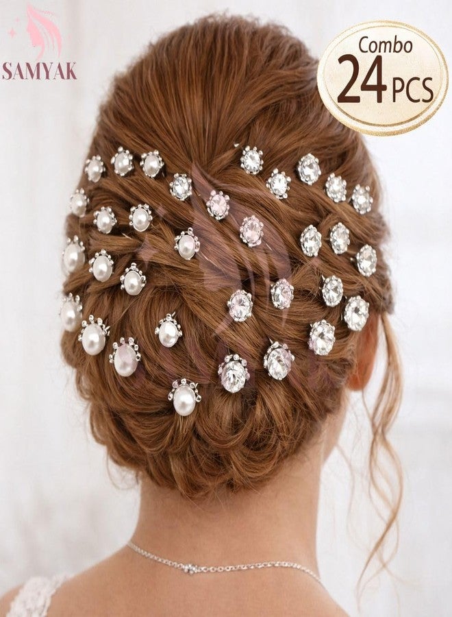 Samyak 24 Pcs Pearl Hair Pins | Bridal Wedding U Pins with Rhinestones for Women & Girls (S3) - Image 5