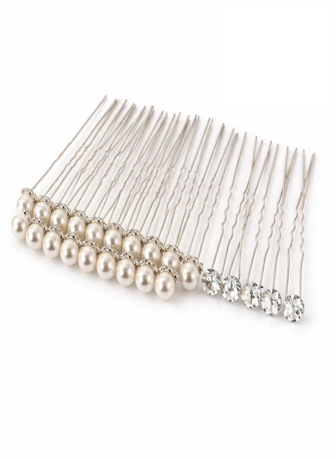 Samyak 24 Pcs Pearl Hair Pins | Bridal Wedding U Pins with Rhinestones for Women & Girls (S3) - Image 1