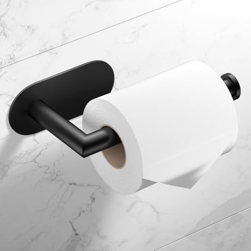 HITSLAM Matte Black Toilet Paper Holder Adhesive Stainless Steel Self Adhesive Toilet Paper Roll Holder for Bathroom