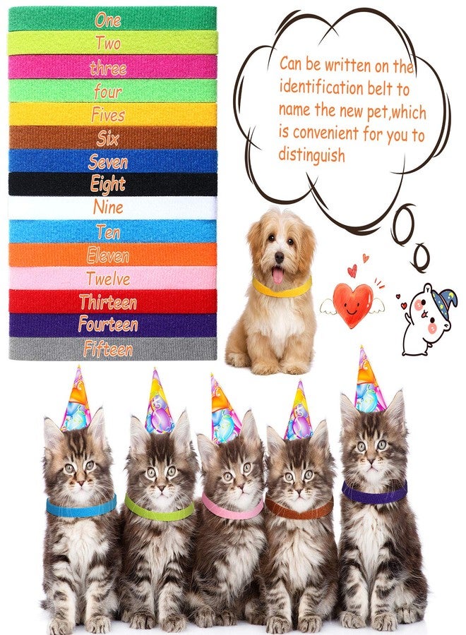 Weewooday 45 Pieces Puppy Whelping Collars Double-Sided Newborn Pet Identification Bands 3 Sizes Adjustable Puppy Collars Soft Colorful Whelp ID for Pet Kitten, 15 Colors - Image 4