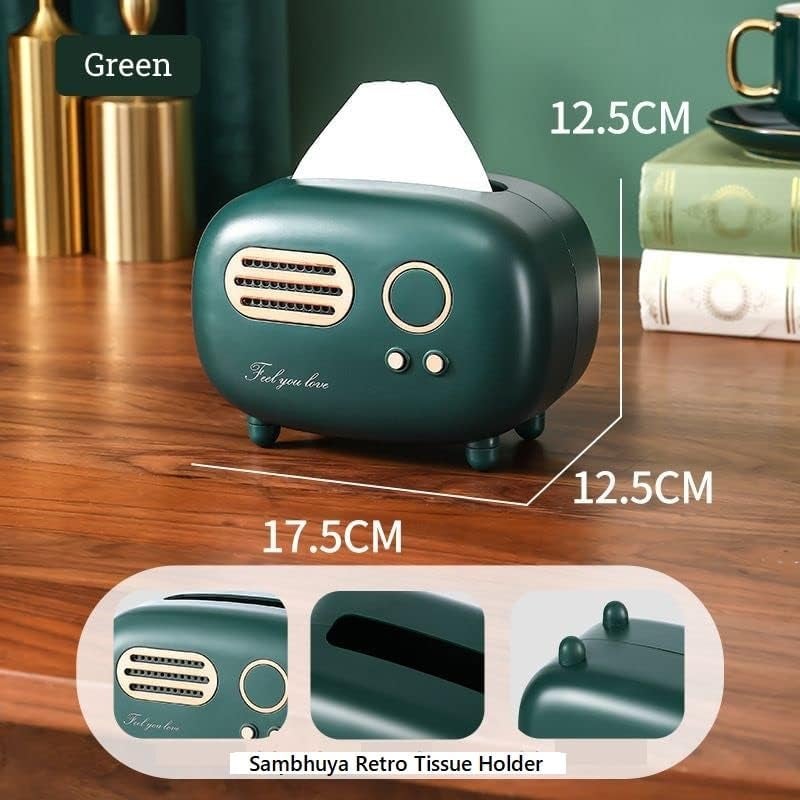 Rabbonix Vintage Retro Tissue Box Holder for Home Kitchen Dining Table & Paper, Living Room, Bedroom & Desktop Tissue Storage Organizer | Dark Green | Pack of 01 - Image 3