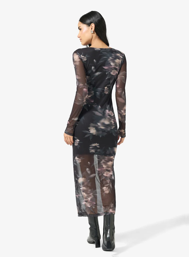 ONLY ONLKAYA LIFE Long Sleeva MIDI MESH DRESS