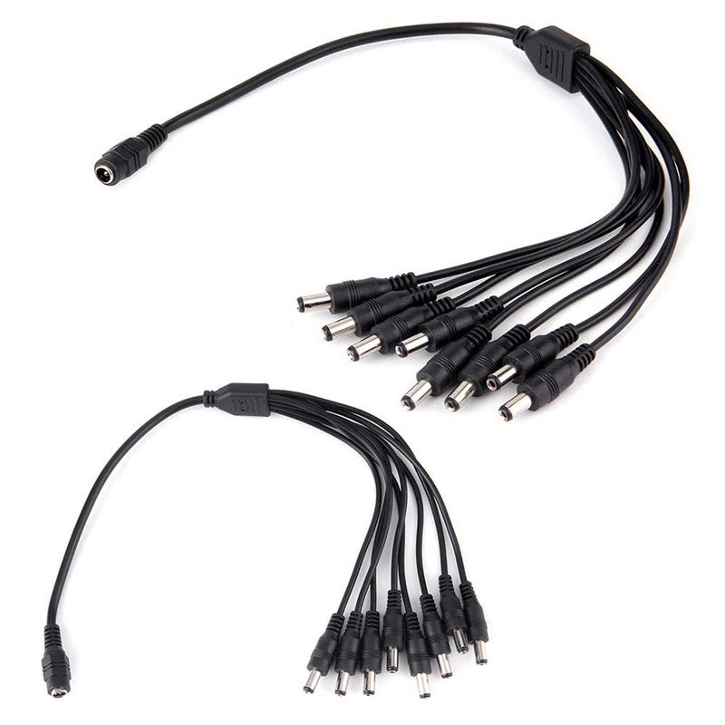 2-Pack DC 1 Female to 8 Male Output Power Splitter Cable Y Adapter for CCTV Security Cameras and LED Strip Lights