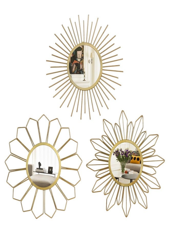 hogardeck Metal Mirrors Wall Decor - 3 Pcs 11" Metal Sunburst Flower Wall Mirrors Home Décor, Decorative Hanging Wall Art for Living Room, Bedroom, Kitchen, Bathroom, Entryway - Image 1